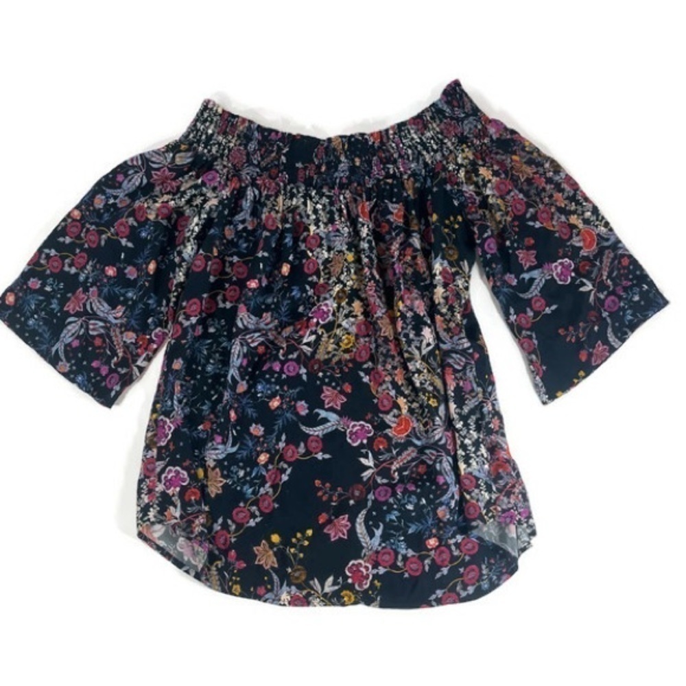 Whimsigoth Floral Smocked Top Size Medium Bell Sleeves Made in USA